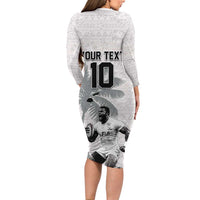Custom Fiji Rugby Pacific Champions 2024 Long Sleeve Bodycon Dress Anniversary 7 Titles - Fijians Rugby and Tapa Hibiscus White Art LT03 - Polynesian Pride