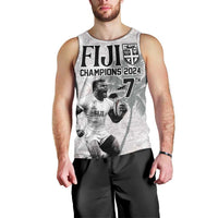 Custom Fiji Rugby Pacific Champions 2024 Men Tank Top Anniversary 7 Titles - Fijians Rugby and Tapa Hibiscus White Art LT03 - Polynesian Pride