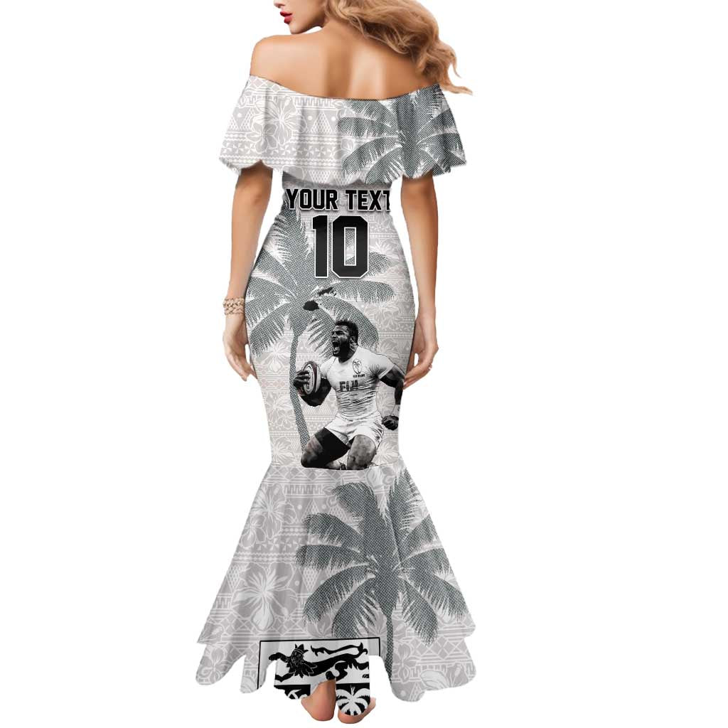 Custom Fiji Rugby Pacific Champions 2024 Mermaid Dress Anniversary 7 Titles - Fijians Rugby and Tapa Hibiscus White Art LT03 - Polynesian Pride