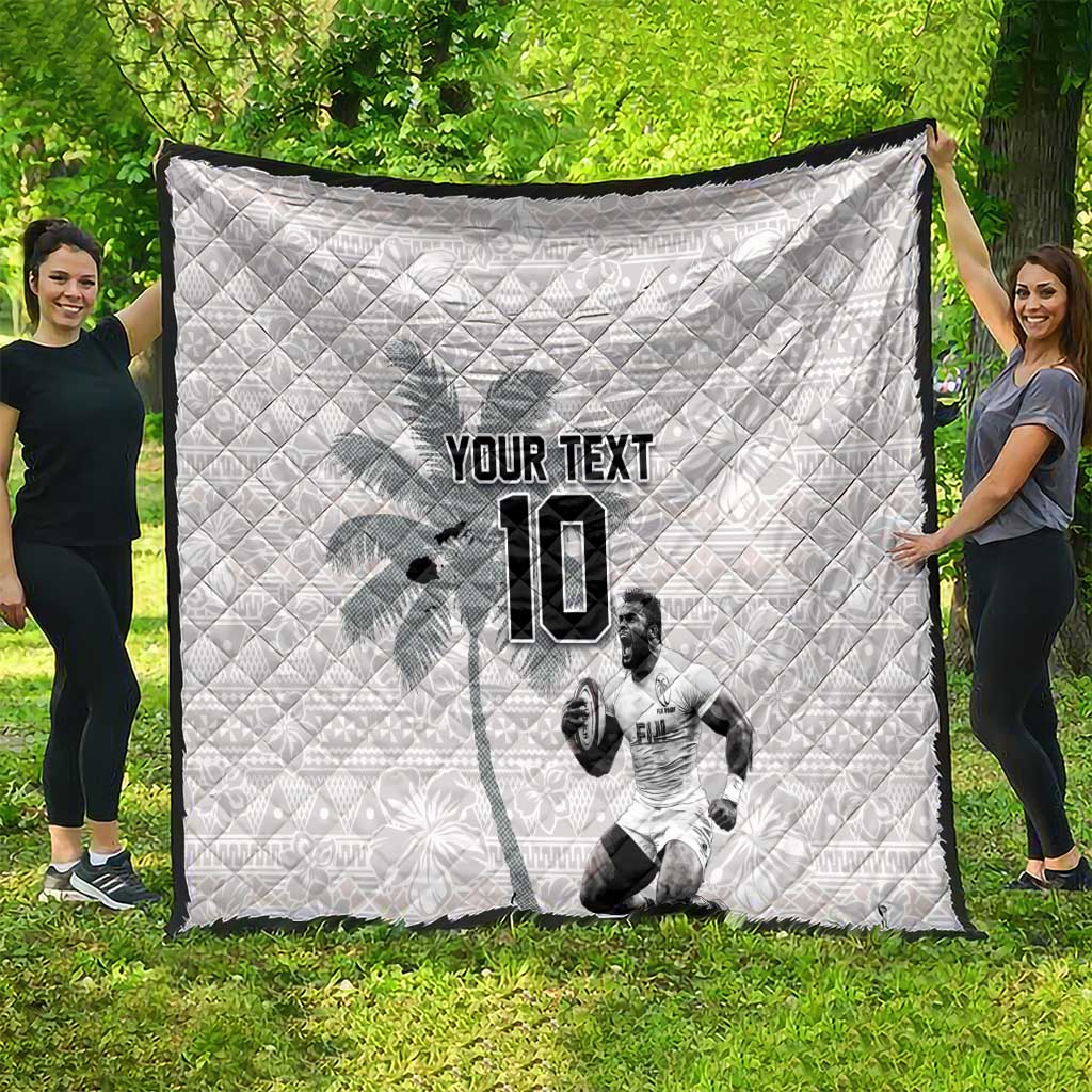 Custom Fiji Rugby Pacific Champions 2024 Quilt Anniversary 7 Titles - Fijians Rugby and Tapa Hibiscus White Art LT03 - Polynesian Pride