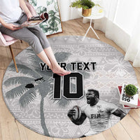Custom Fiji Rugby Pacific Champions 2024 Round Carpet Anniversary 7 Titles - Fijians Rugby and Tapa Hibiscus White Art LT03 - Polynesian Pride