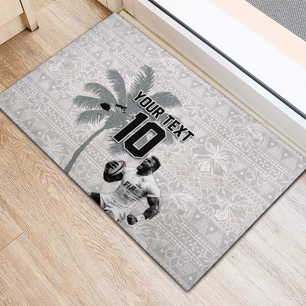 Custom Fiji Rugby Pacific Champions 2024 Rubber Doormat Anniversary 7 Titles - Fijians Rugby and Tapa Hibiscus White Art LT03 - Polynesian Pride