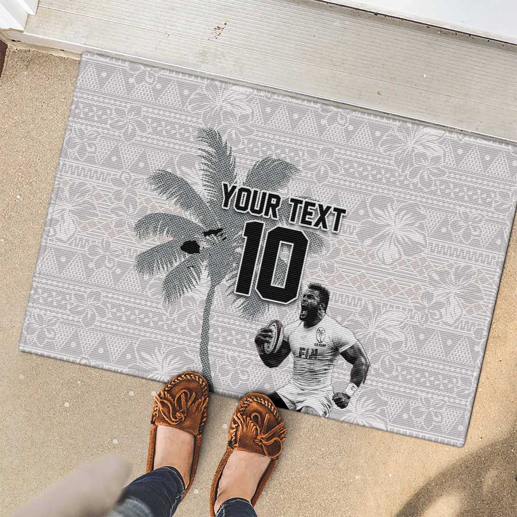 Custom Fiji Rugby Pacific Champions 2024 Rubber Doormat Anniversary 7 Titles - Fijians Rugby and Tapa Hibiscus White Art LT03 - Polynesian Pride