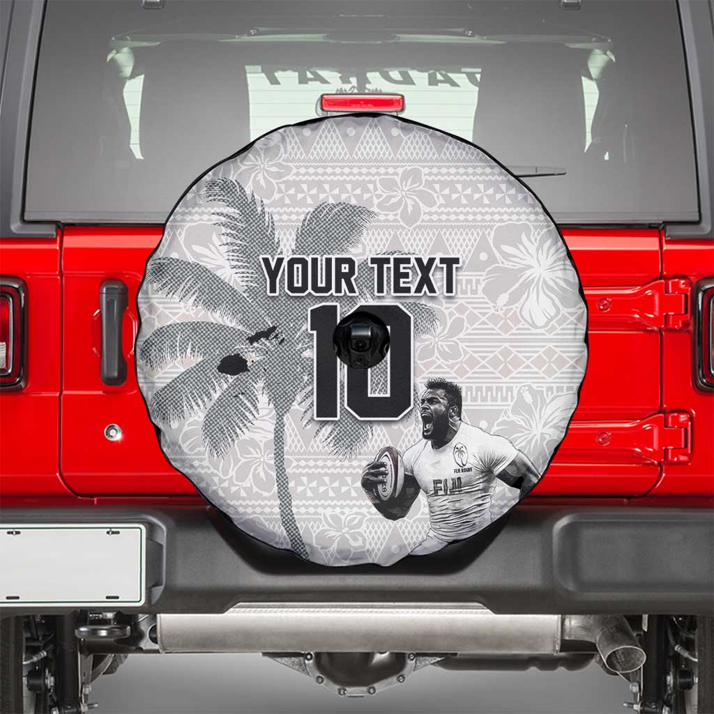 Custom Fiji Rugby Pacific Champions 2024 Spare Tire Cover Anniversary 7 Titles - Fijians Rugby and Tapa Hibiscus White Art