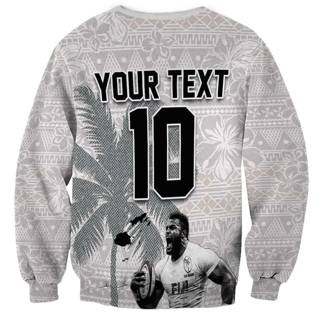 Custom Fiji Rugby Pacific Champions 2024 Sweatshirt Anniversary 7 Titles - Fijians Rugby and Tapa Hibiscus White Art LT03 - Polynesian Pride