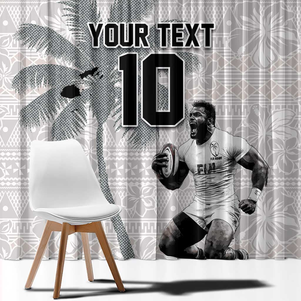 Custom Fiji Rugby Pacific Champions 2024 Window Curtain Anniversary 7 Titles - Fijians Rugby and Tapa Hibiscus White Art