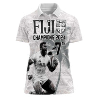 Custom Fiji Rugby Pacific Champions 2024 Women Polo Shirt Anniversary 7 Titles - Fijians Rugby and Tapa Hibiscus White Art LT03 Female White - Polynesian Pride