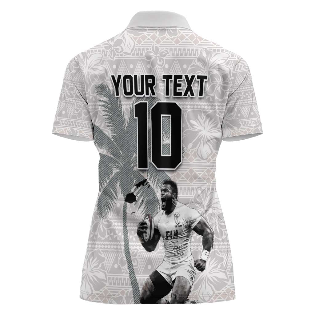 Custom Fiji Rugby Pacific Champions 2024 Women Polo Shirt Anniversary 7 Titles - Fijians Rugby and Tapa Hibiscus White Art LT03 - Polynesian Pride