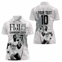 Custom Fiji Rugby Pacific Champions 2024 Women Polo Shirt Anniversary 7 Titles - Fijians Rugby and Tapa Hibiscus White Art LT03 - Polynesian Pride