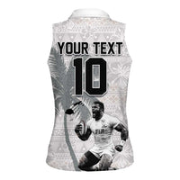 Custom Fiji Rugby Pacific Champions 2024 Women Sleeveless Polo Shirt Anniversary 7 Titles - Fijians Rugby and Tapa Hibiscus White Art LT03 - Polynesian Pride