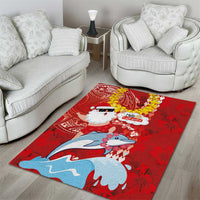 Hawaiian Mele Kalikimaka Area Rug Funny Santa Riding Lei Dolphin with Kakau Tattoos - Polynesian Pride