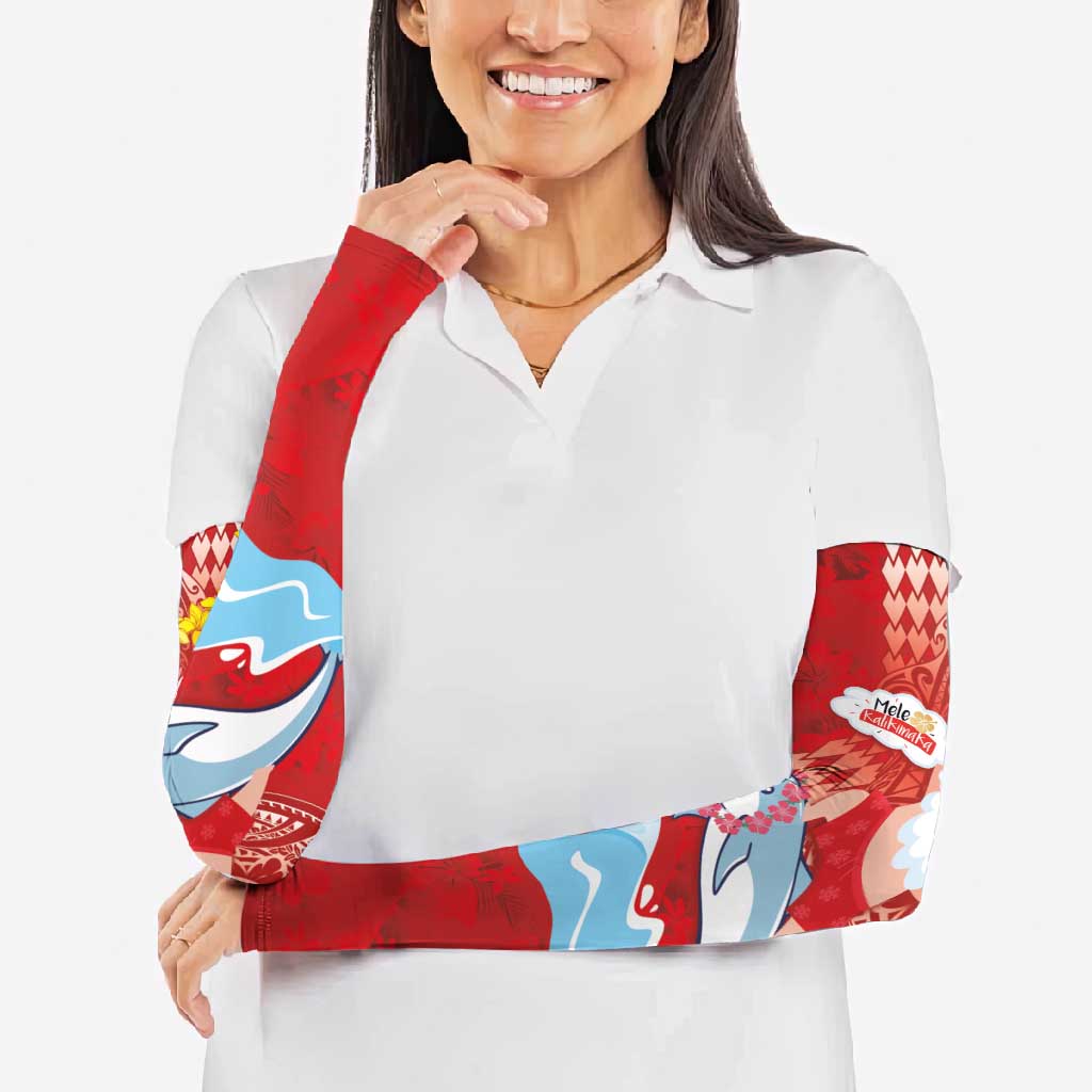 Hawaiian Mele Kalikimaka Arm Sleeves Funny Santa Riding Lei Dolphin with Kakau Tattoos - Polynesian Pride