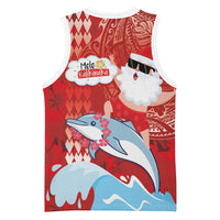 Hawaiian Mele Kalikimaka Basketball Jersey Funny Santa Riding Lei Dolphin with Kakau Tattoos - Polynesian Pride