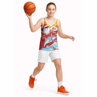 Hawaiian Mele Kalikimaka Basketball Jersey Funny Santa Riding Lei Dolphin with Kakau Tattoos - Polynesian Pride