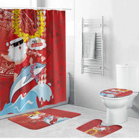Hawaiian Mele Kalikimaka Bathroom Set Funny Santa Riding Lei Dolphin with Kakau Tattoos - Polynesian Pride