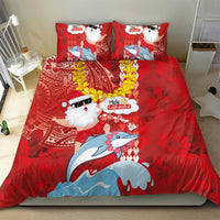 Hawaiian Mele Kalikimaka Bedding Set Funny Santa Riding Lei Dolphin with Kakau Tattoos - Polynesian Pride