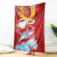 Hawaiian Mele Kalikimaka Blanket Funny Santa Riding Lei Dolphin with Kakau Tattoos - Polynesian Pride
