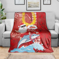 Hawaiian Mele Kalikimaka Blanket Funny Santa Riding Lei Dolphin with Kakau Tattoos - Polynesian Pride