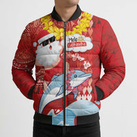 Hawaiian Mele Kalikimaka Bomber Puffer Jacket Funny Santa Riding Lei Dolphin with Kakau Tattoos - Polynesian Pride