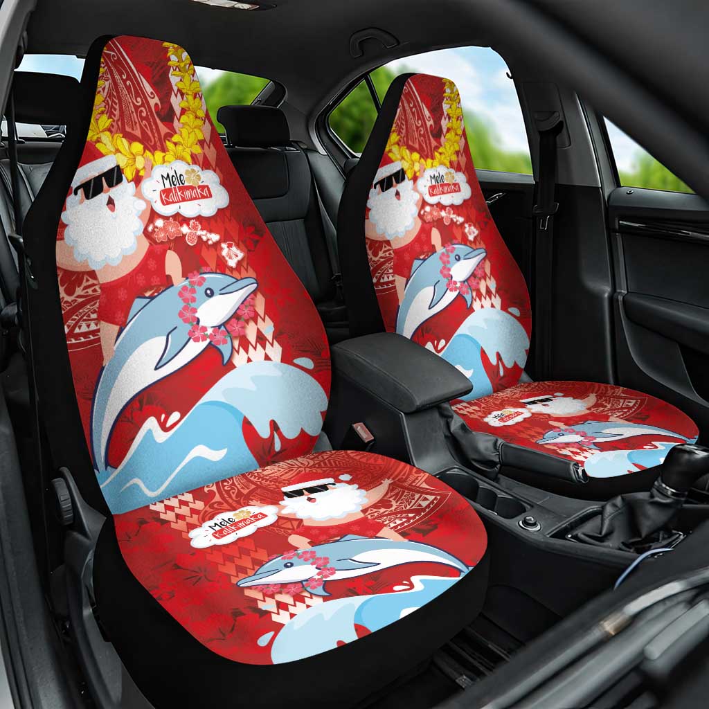Hawaiian Mele Kalikimaka Car Seat Cover Funny Santa Riding Lei Dolphin with Kakau Tattoos - Polynesian Pride