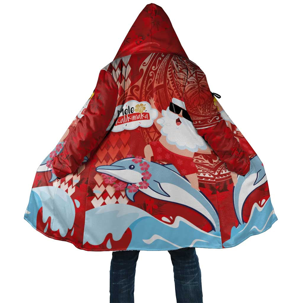 Hawaiian Mele Kalikimaka Cloak Funny Santa Riding Lei Dolphin with Kakau Tattoos - Polynesian Pride