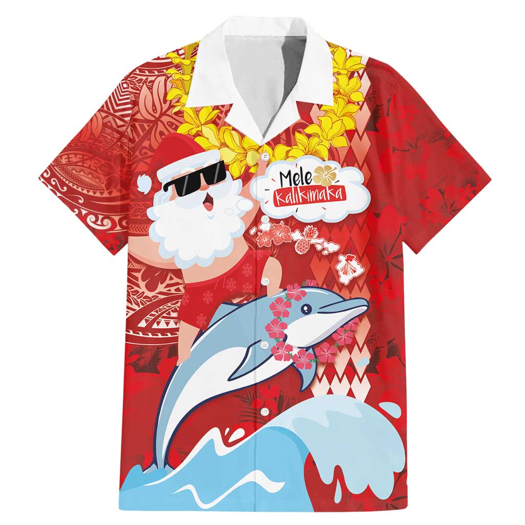 Hawaiian Mele Kalikimaka Family Matching Mermaid Dress and Hawaiian Shirt Funny Santa Riding Lei Dolphin with Kakau Tattoos - Polynesian Pride