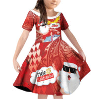 Hawaiian Mele Kalikimaka Family Matching Off Shoulder Short Dress and Hawaiian Shirt Funny Santa Riding Lei Dolphin with Kakau Tattoos - Polynesian Pride