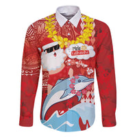 Hawaiian Mele Kalikimaka Family Matching Short Sleeve Bodycon Dress and Hawaiian Shirt Funny Santa Riding Lei Dolphin with Kakau Tattoos - Polynesian Pride