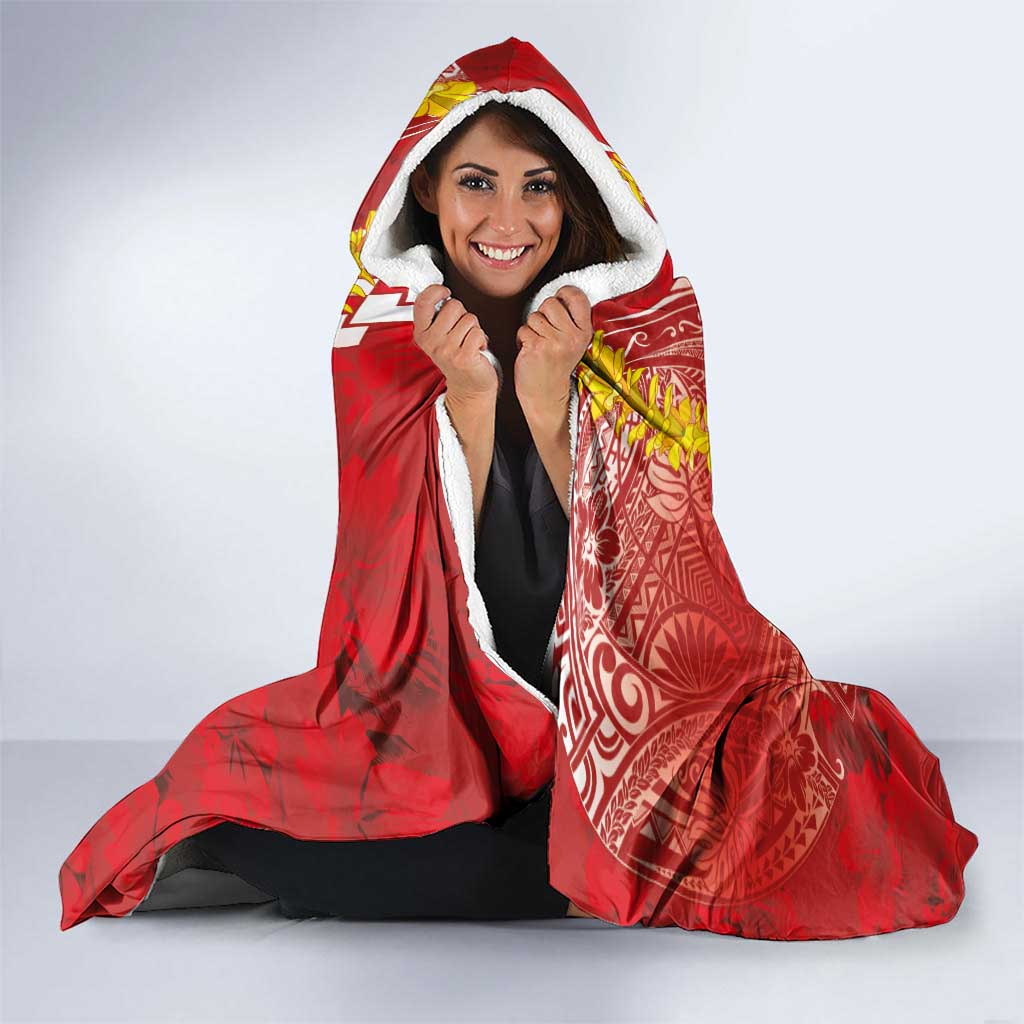 Hawaiian Mele Kalikimaka Hooded Blanket Funny Santa Riding Lei Dolphin with Kakau Tattoos - Polynesian Pride
