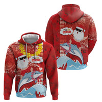 Hawaiian Mele Kalikimaka Hoodie Funny Santa Riding Lei Dolphin with Kakau Tattoos - Polynesian Pride