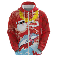 Hawaiian Mele Kalikimaka Hoodie Funny Santa Riding Lei Dolphin with Kakau Tattoos - Polynesian Pride