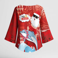Hawaiian Mele Kalikimaka Kimono Sleeve Blouse Funny Santa Riding Lei Dolphin with Kakau Tattoos - Polynesian Pride
