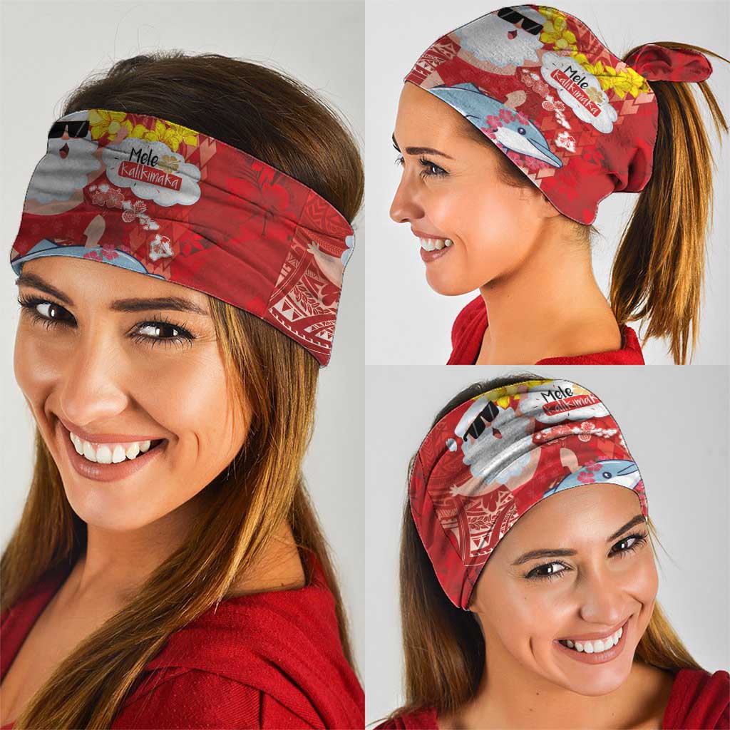 Hawaiian Mele Kalikimaka Neck Gaiter Funny Santa Riding Lei Dolphin with Kakau Tattoos - Polynesian Pride
