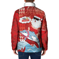 Hawaiian Mele Kalikimaka Padded Jacket Funny Santa Riding Lei Dolphin with Kakau Tattoos - Polynesian Pride