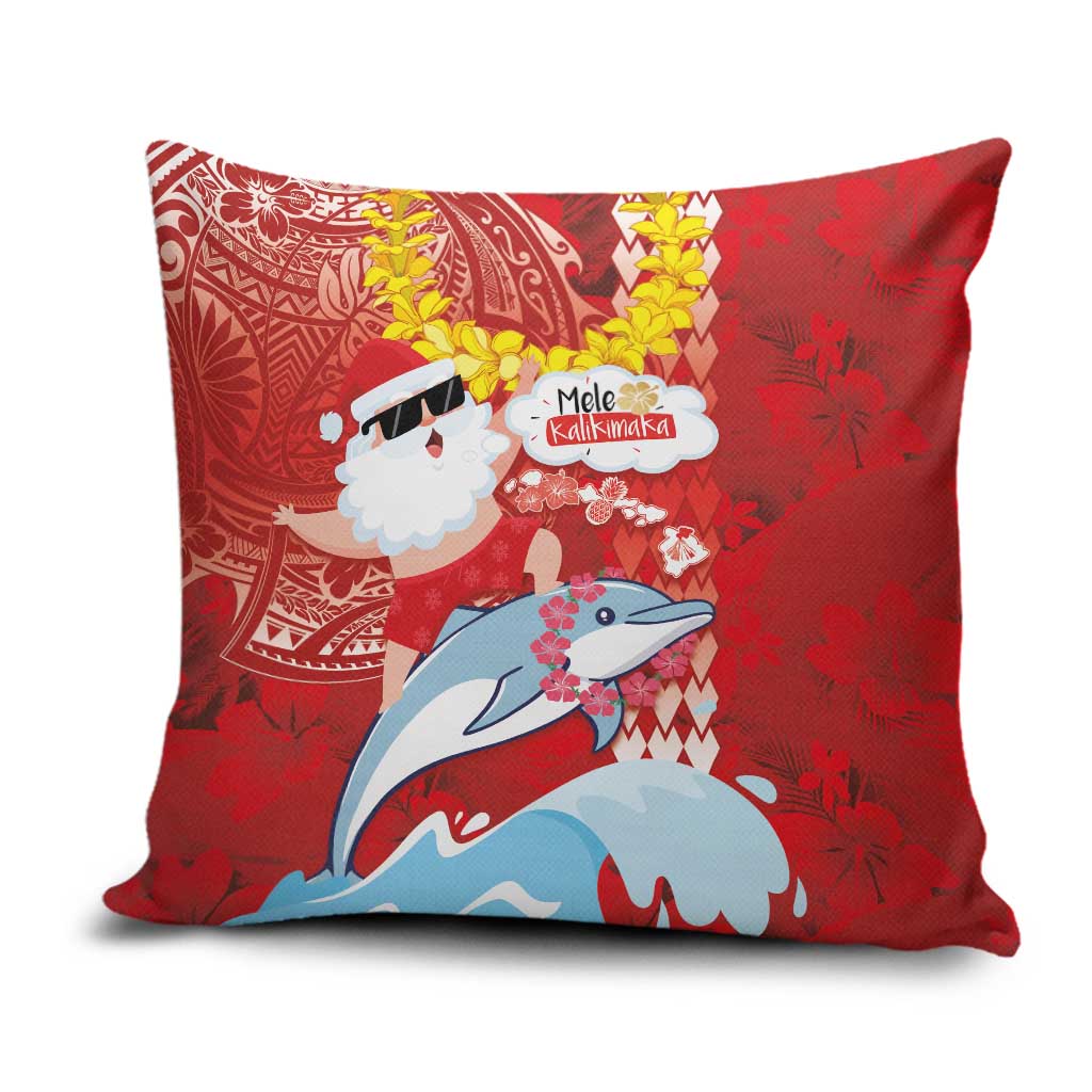 Hawaiian Mele Kalikimaka Pillow Cover Funny Santa Riding Lei Dolphin with Kakau Tattoos - Polynesian Pride