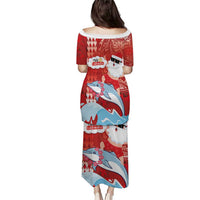 Hawaiian Mele Kalikimaka Puletasi Funny Santa Riding Lei Dolphin with Kakau Tattoos - Polynesian Pride