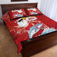 Hawaiian Mele Kalikimaka Quilt Bed Set Funny Santa Riding Lei Dolphin with Kakau Tattoos - Polynesian Pride