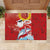 Hawaiian Mele Kalikimaka Rubber Doormat Funny Santa Riding Lei Dolphin with Kakau Tattoos - Polynesian Pride