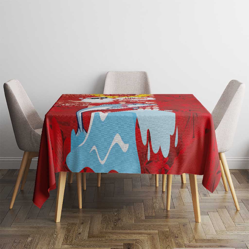 Hawaiian Mele Kalikimaka Tablecloth Funny Santa Riding Lei Dolphin with Kakau Tattoos - Polynesian Pride