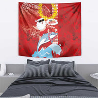 Hawaiian Mele Kalikimaka Tapestry Funny Santa Riding Lei Dolphin with Kakau Tattoos - Polynesian Pride