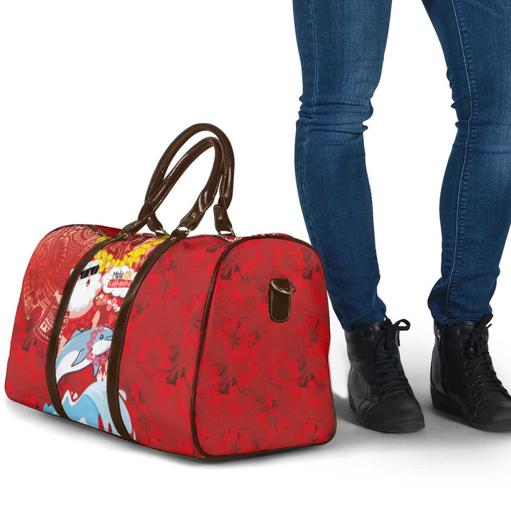Hawaiian Mele Kalikimaka Travel Bag Funny Santa Riding Lei Dolphin with Kakau Tattoos - Polynesian Pride