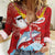 Hawaiian Mele Kalikimaka Women Casual Shirt Funny Santa Riding Lei Dolphin with Kakau Tattoos - Polynesian Pride