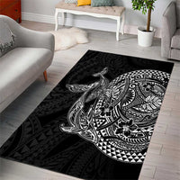 Hawaiian Whales Polynesian Art Motifs Area Rug Black Color - Polynesian Pride