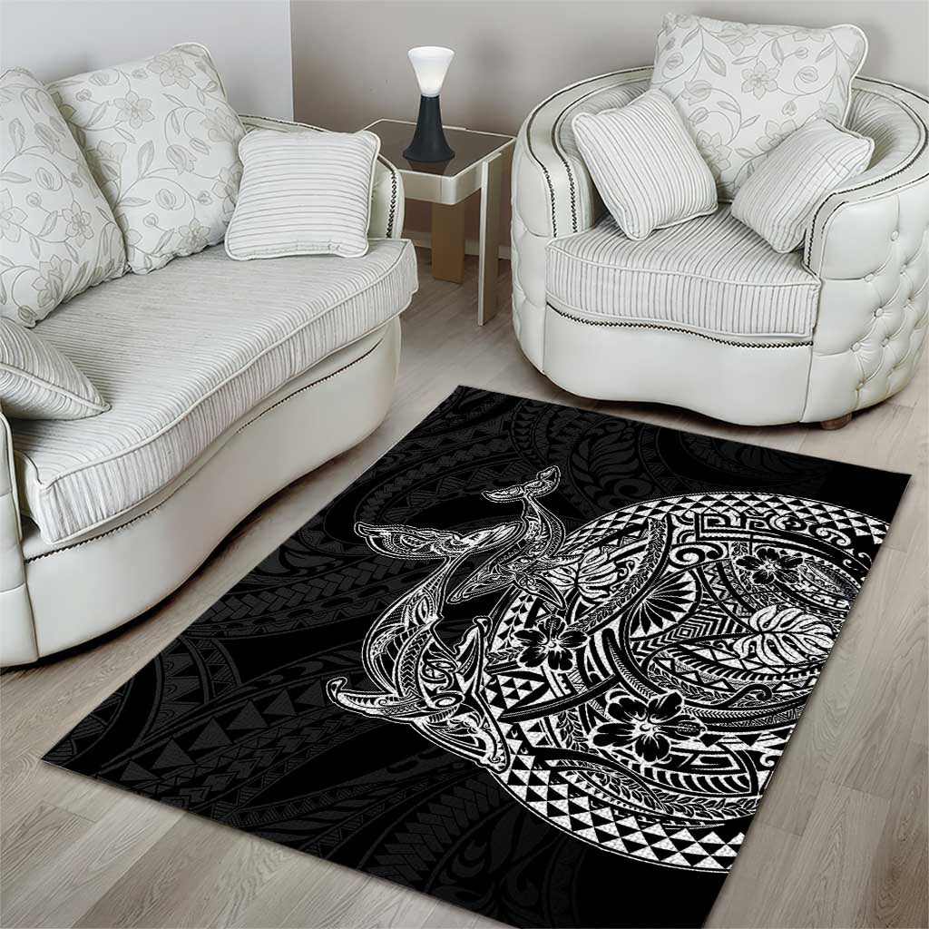 Hawaiian Whales Polynesian Art Motifs Area Rug Black Color - Polynesian Pride