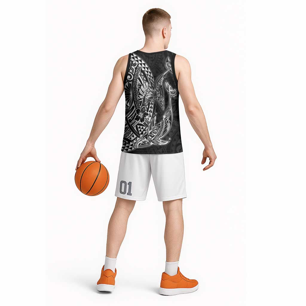 Hawaiian Whales Polynesian Art Motifs Basketball Jersey Black Color - Polynesian Pride