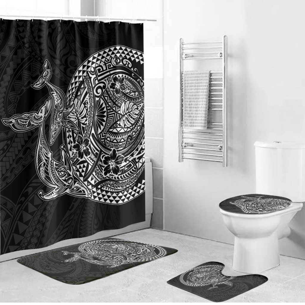 Hawaiian Whales Polynesian Art Motifs Bathroom Set Black Color - Polynesian Pride