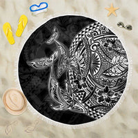 Hawaiian Whales Polynesian Art Motifs Beach Blanket Black Color - Polynesian Pride