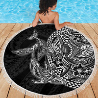 Hawaiian Whales Polynesian Art Motifs Beach Blanket Black Color - Polynesian Pride