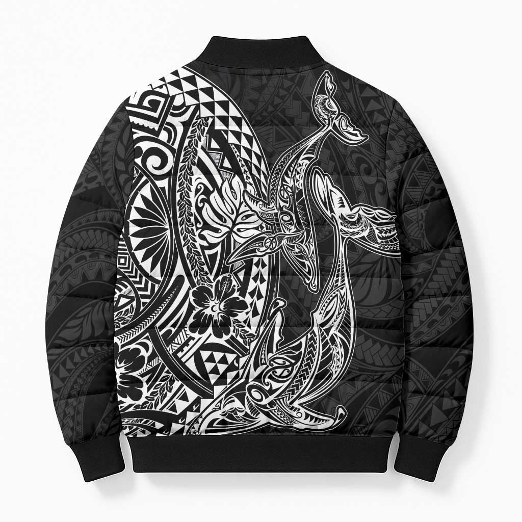 Hawaiian Whales Polynesian Art Motifs Bomber Puffer Jacket Black Color - Polynesian Pride