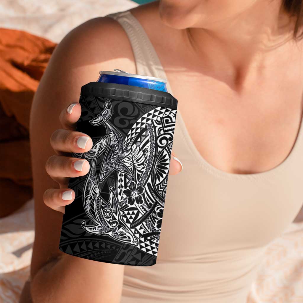 Hawaiian Whales Polynesian Art Motifs 4 in 1 Can Cooler Tumbler Black Color - Polynesian Pride